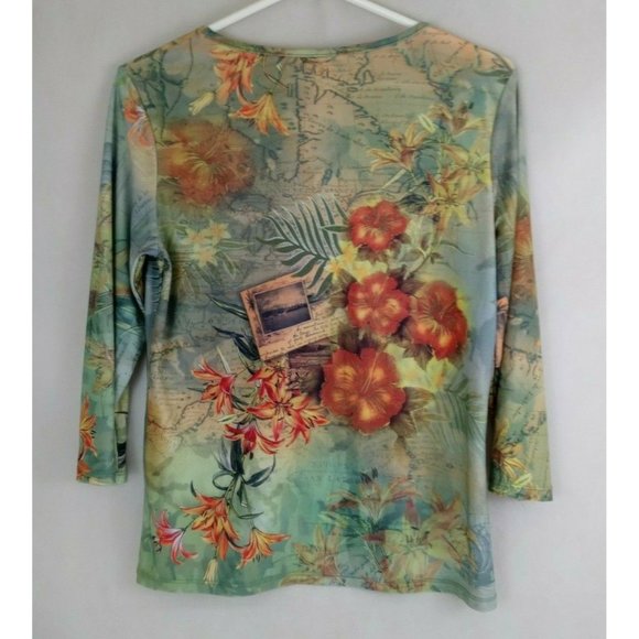 Christopher & Banks Colorful Shirt With Floral Postcard Design Size Small - Picture 2 of 6
